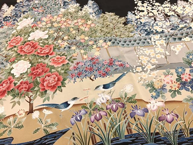 平和屋着物■豪華黒留袖 友禅 作家物 花鳥風景文 正絹 逸品 BAAY5461yc