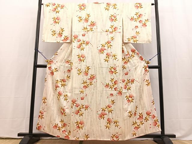 平和屋着物■上質な小紋 竹梅楓文 金彩 正絹 逸品 BAAY5459yc