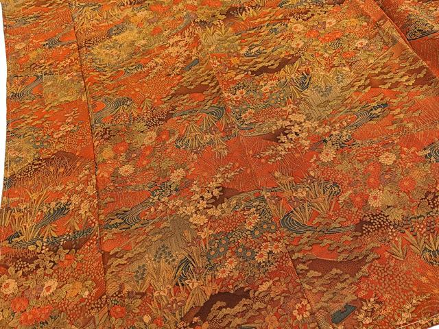 平和屋着物■上質な小紋 風景花文 鬼しぼ縮緬 正絹 逸品 未使用 BAAY5464yc