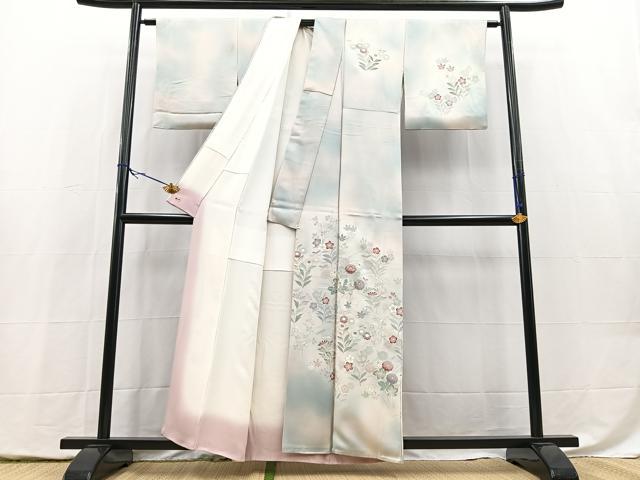 平和屋着物■訪問着 刺繍 草花文 暈し染め 銀彩 三越扱い 正絹 逸品 BAAY5446yc