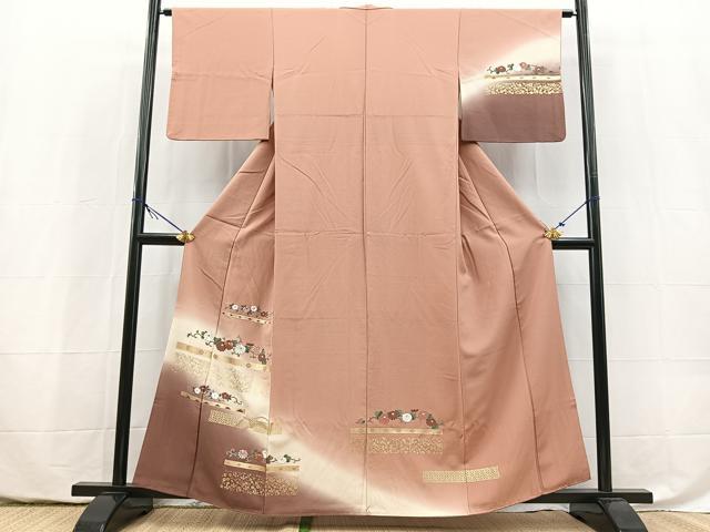 平和屋着物■訪問着 刺繍 横段花文 暈し染め 金彩 正絹 逸品 BAAY5497yc
