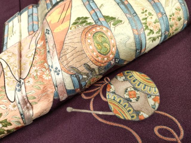 平和屋着物▼訪問着 総刺繍 屏風楽器花文 金糸 正絹 逸品 DABI7358fe