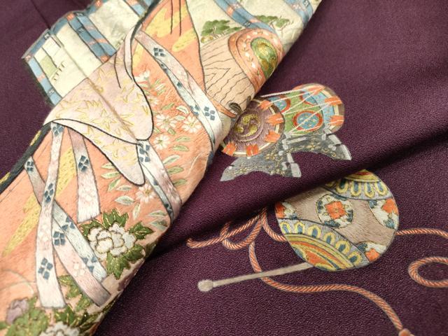 平和屋着物▼訪問着 総刺繍 屏風楽器花文 金糸 正絹 逸品 DABI7358fe