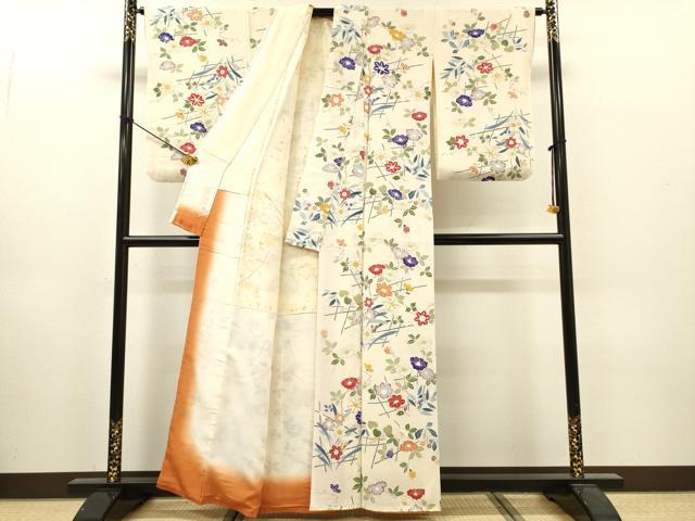 平和屋着物▼上質な小紋 枝花 金彩 鬼しぼ縮緬 正絹 逸品 DABI7357fe