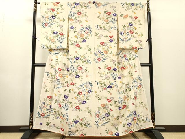 平和屋着物▼上質な小紋 枝花 金彩 鬼しぼ縮緬 正絹 逸品 DABI7357fe