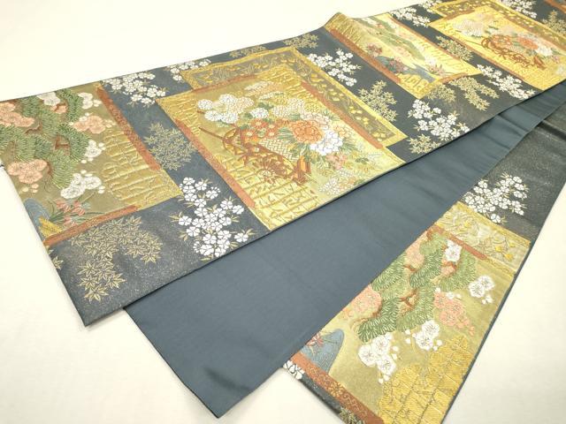 平和屋着物▼西陣の名門 本家加納 六通柄袋帯 唐織 花車文 金糸 正絹 逸品 DABI7438fe
