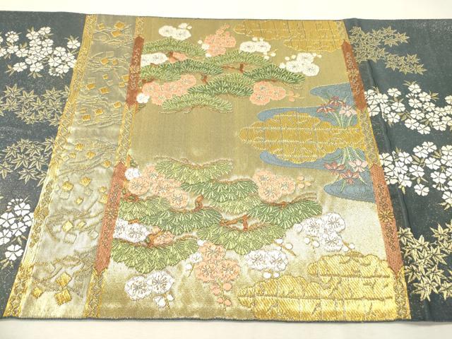 平和屋着物▼西陣の名門 本家加納 六通柄袋帯 唐織 花車文 金糸 正絹 逸品 DABI7438fe