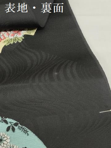 平和屋着物▼西陣 京都イシハラ謹製 名古屋帯 帯反物 地紙草花文 黒地 証紙付き 逸品 未使用 DABJ0857zy