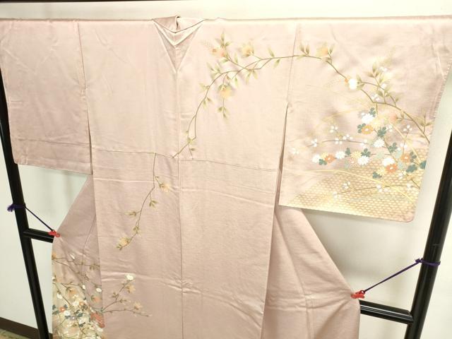 平和屋着物●中国三大刺繍 スワトウ刺繍 汕頭刺繍 訪問着 地紙花文 暈し染め 金彩 正絹 逸品 DABI5524op