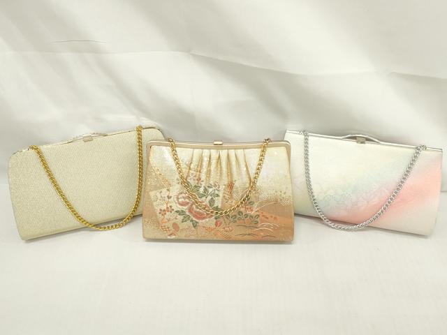平和屋着物▼和装小物 和装バッグまとめて3点 ハンドバッグ クラッチ 佐賀錦 色紙重ね草花文 菱草花文 金銀糸 逸品 DABJ2042xg