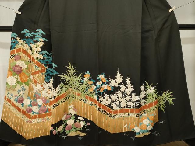 平和屋着物■豪華黒留袖 松竹梅草花文 正絹 逸品 CABK4222ev