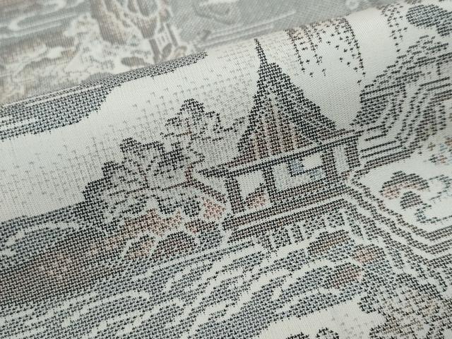 平和屋着物●本場大島紬 白大島 9マルキ 雲霞風景文 正絹 逸品 DABI9359ud