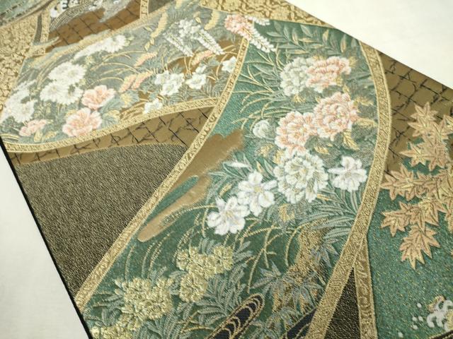 平和屋着物◎六通柄袋帯 唐織 巻絵夢想文 黒地 金糸 正絹 逸品 DABJ4154cd