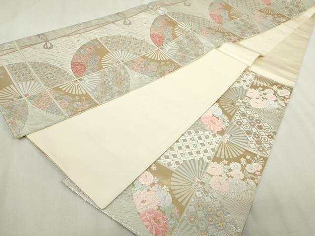 平和屋着物◎六通柄袋帯 唐織 扇面吉祥花文 金銀糸 正絹 逸品 DABJ4162cd