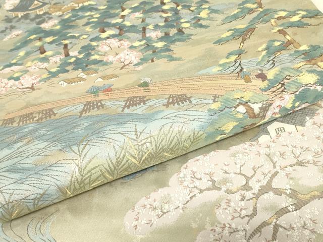 平和屋着物▼六通柄袋帯 春輝映香文 金糸 引箔 正絹 逸品 DABJ1277az