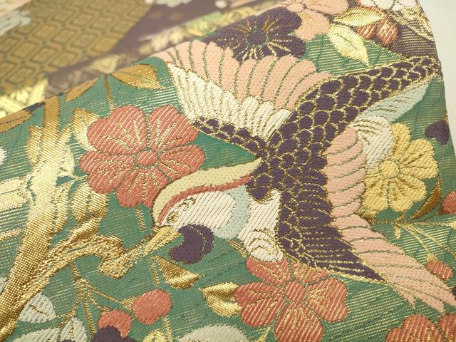 平和屋着物▼双方向 両面全通柄袋帯 桜に鳳凰 能装束集成 金糸 正絹 逸品 DABJ1276az
