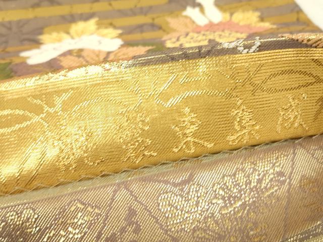 平和屋着物▼双方向 両面全通柄袋帯 桜に鳳凰 能装束集成 金糸 正絹 逸品 DABJ1276az