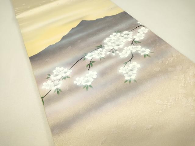 平和屋着物▼太鼓柄袋帯 枝桜文 手描き 銀糸 さが美扱い 正絹 逸品 DABJ1275az