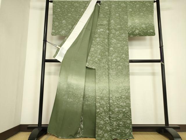 平和屋着物▽訪問着 単衣 茶屋辻風景文 暈し染め 正絹 逸品 DABJ1371az