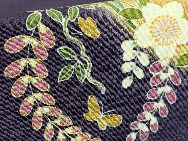平和屋本店●極上 人形作家・ホリヒロシ 九寸名古屋帯 押し絵 貼り絵 兎 紫紺色地 金彩 鬼しぼ縮緬 逸品 DZAB9637kh6