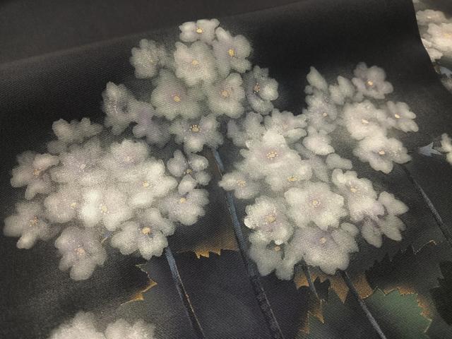 平和屋着物●塩瀬 九寸名古屋帯 ろうけつ染め 草花文 金銀彩 濃紺地 正絹 逸品 CABL0335vp