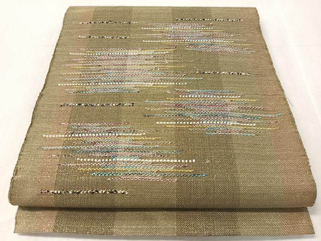 平和屋着物●八寸名古屋帯 霞文 金糸 鶸茶色 正絹 逸品 CABL0334vp