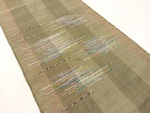 平和屋着物●八寸名古屋帯 霞文 金糸 鶸茶色 正絹 逸品 CABL0334vp