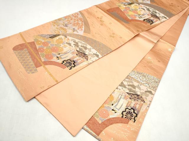 平和屋本店▼六通柄袋帯 扇面御所解 純金箔 正絹 逸品 CABL4920hy