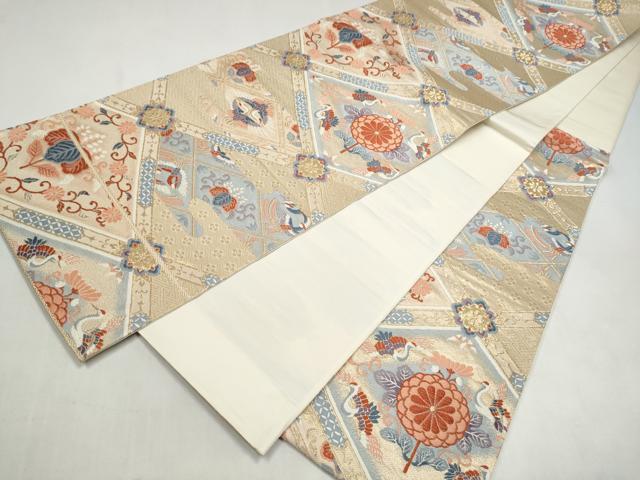 平和屋本店▼六通柄袋帯 唐織 天井華鳥文 24K本金箔 正絹 逸品 CABL4930hy