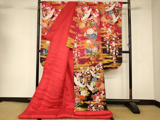 平和屋本店●色打掛 和装 婚礼 結婚式 花嫁 神社挙式 唐織 枝垂れ桜飛鶴御所車文 暈し染め 金銀糸 逸品 AABK8391fw