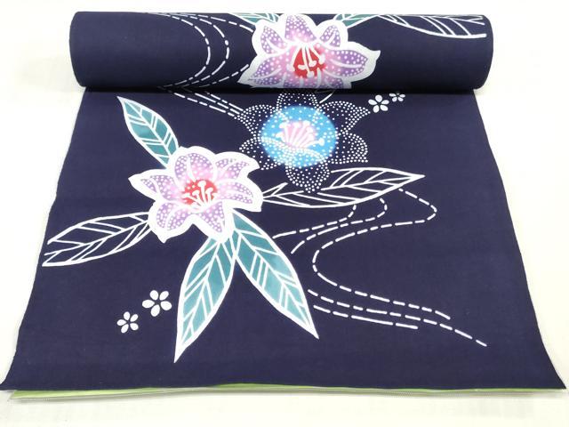 平和屋着物*夏物 浴衣 反物 着尺 四季の花木染 注染 草花文 綿 逸品 未使用 DABJ0923zy