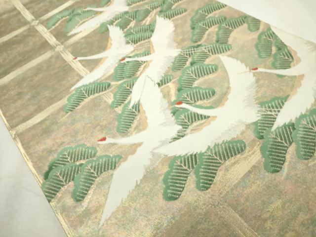平和屋着物◎六通柄袋帯 飛鶴松文 豊匠錦 金銀糸 引箔 正絹 逸品 DABJ4205cd