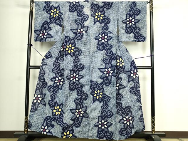 平和屋着物∴夏物 浴衣 有松鳴海絞り 枝花文 綿 逸品 DABJ4227cd