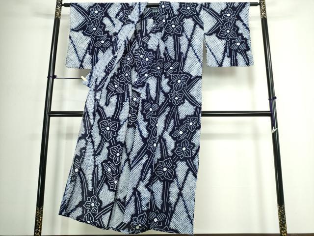 平和屋着物∴夏物 浴衣 有松鳴海絞り 枝花文 綿 逸品 DABJ4238cd