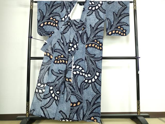 平和屋着物∴夏物 浴衣 有松鳴海絞り 草葉文 綿 逸品 未使用 DABJ4255cd
