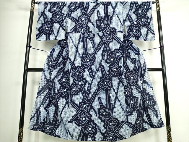 平和屋着物∴夏物 浴衣 有松鳴海絞り 枝花文 綿 逸品 DABJ4238cd