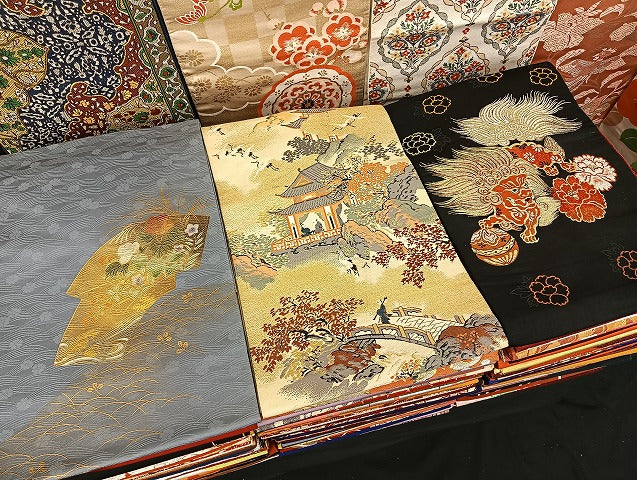平和屋着物■名古屋帯 まとめて100点 鶴 尾長鳥 唐獅子 人物 風景 菊 更紗 正倉院 アンティーク 金彩 金銀糸 未使用品有 全て正絹 mmm1410