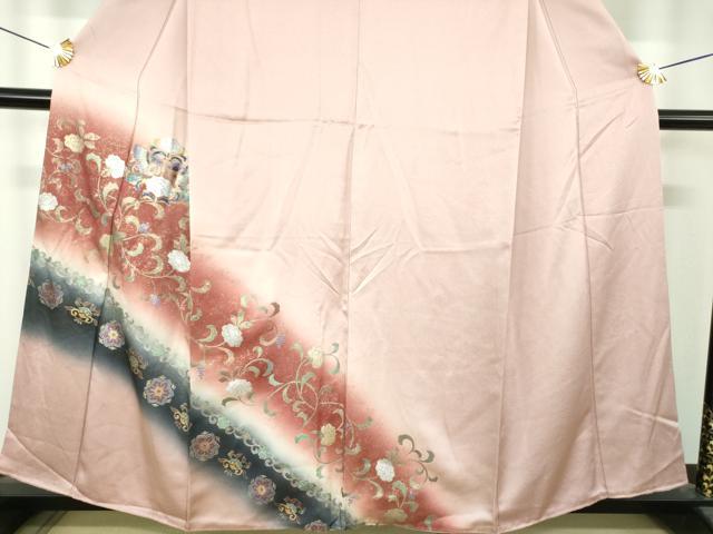 平和屋着物●訪問着 螺鈿箔 向かい鳥花文 暈し染め 金銀彩 正絹 逸品 DABI6624ps