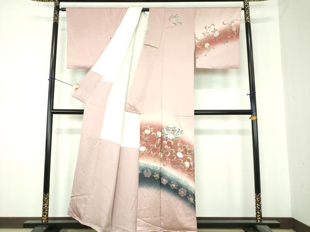 平和屋着物●訪問着 螺鈿箔 向かい鳥花文 暈し染め 金銀彩 正絹 逸品 DABI6624ps