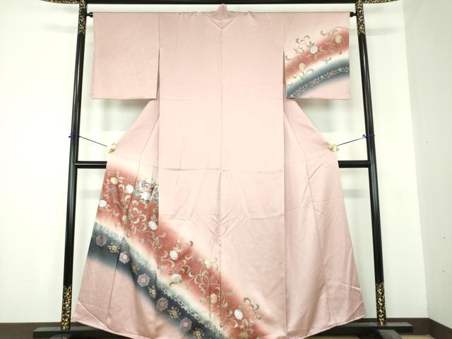 平和屋着物●訪問着 螺鈿箔 向かい鳥花文 暈し染め 金銀彩 正絹 逸品 DABI6624ps