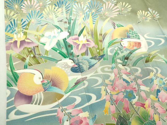 平和屋着物●杉浦道雄 色留袖 友禅 流水鴛鴦花文 暈し染め 正絹 逸品 DABI6623ps