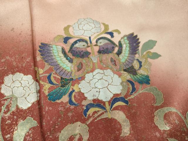 平和屋着物●訪問着 螺鈿箔 向かい鳥花文 暈し染め 金銀彩 正絹 逸品 DABI6624ps