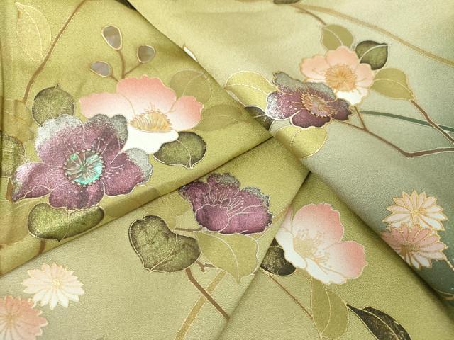 平和屋着物●訪問着 螺鈿 枝花文 暈し染め 金彩 正絹 逸品 未使用 DABI6626ps