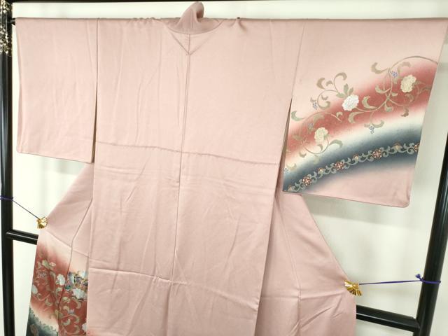 平和屋着物●訪問着 螺鈿箔 向かい鳥花文 暈し染め 金銀彩 正絹 逸品 DABI6624ps