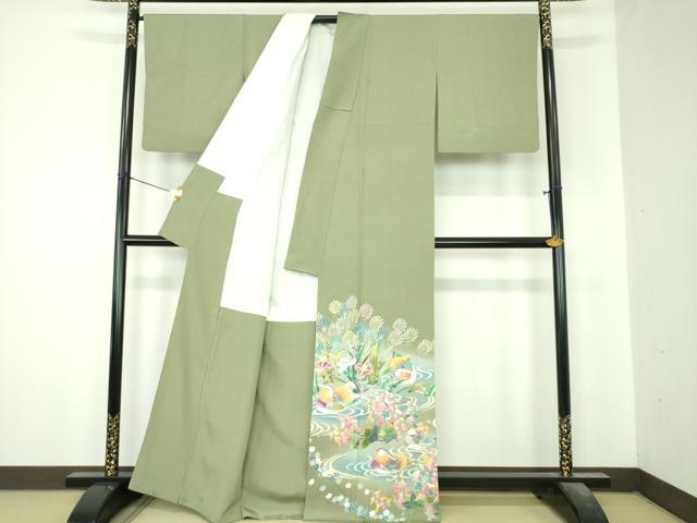 平和屋着物●杉浦道雄 色留袖 友禅 流水鴛鴦花文 暈し染め 正絹 逸品 DABI6623ps