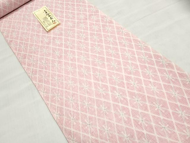 平和屋着物*夏物 小千谷ちぢみ 小紋 反物 着尺 マンガン加工 花菱文 未使用 DABI8430we