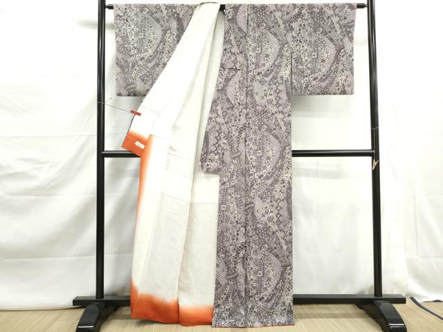 平和屋着物■上質な小紋 紬地 束ね熨斗更紗花文 暈し染め やまと誂製 正絹 逸品 DABJ5107qa