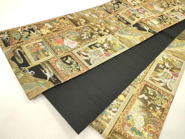 平和屋本店▼六通柄袋帯 唐織 琳派瑞祥錦 黒地 本金箔つづれ 正絹 逸品 DABI7878fe