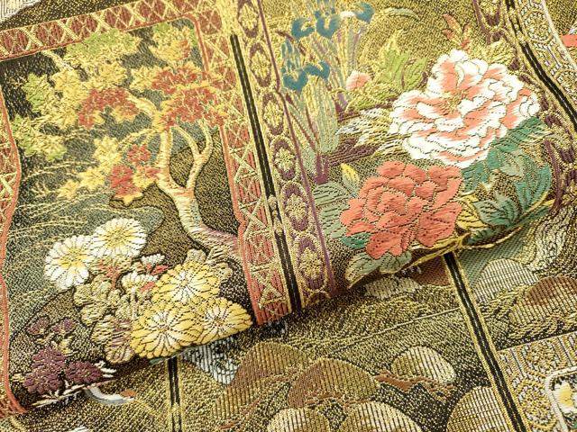平和屋本店▼六通柄袋帯 唐織 琳派瑞祥錦 黒地 本金箔つづれ 正絹 逸品 DABI7878fe