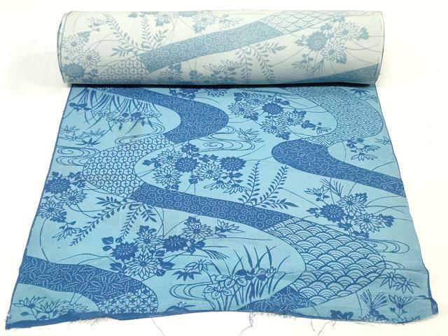 平和屋着物▼小紋 解き反物 着尺 型染め 草花文 逸品 DABJ4591zy